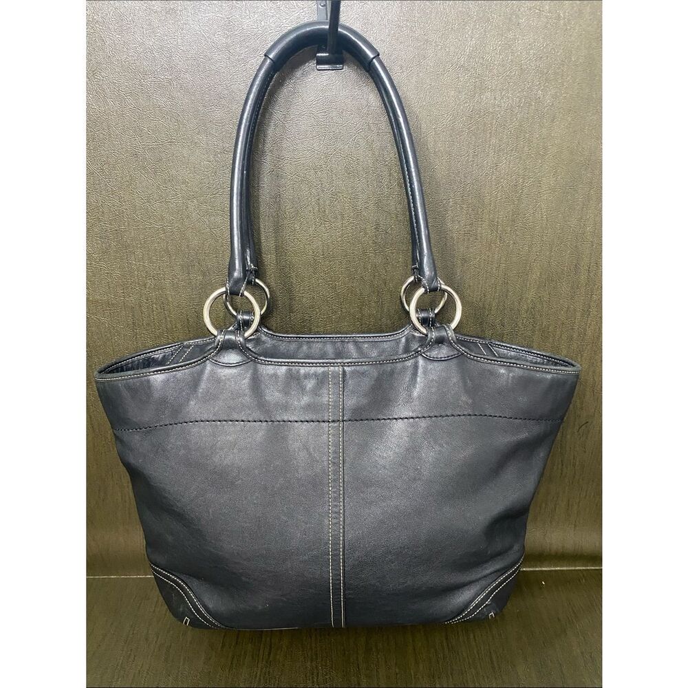 Coach Classic Black Soho smooth Leather Tote Handbag Large #5167